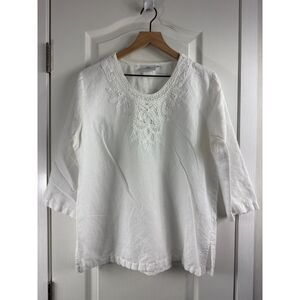 Hot Cotton Marc Ware Womens M White Crochet Lace 3/4 Sleeve Tunic Top